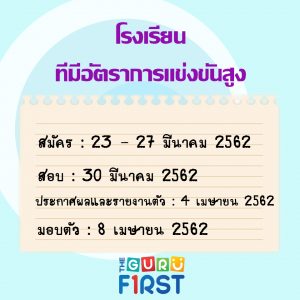 ปฏิทินสอบเข้า ม.1 ปี 62