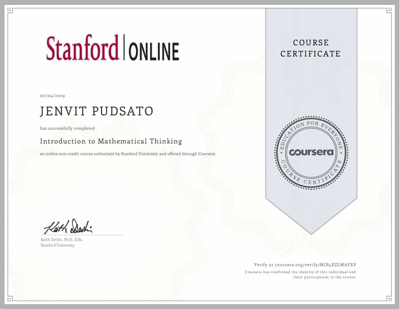 ครูเฟิร์ส Coursera Stanford