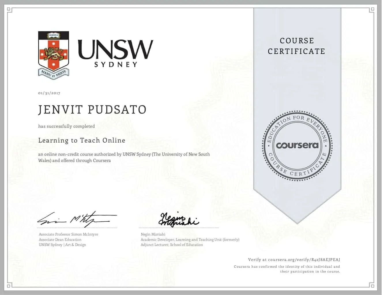 ครูเฟิร์ส Coursera UNSW