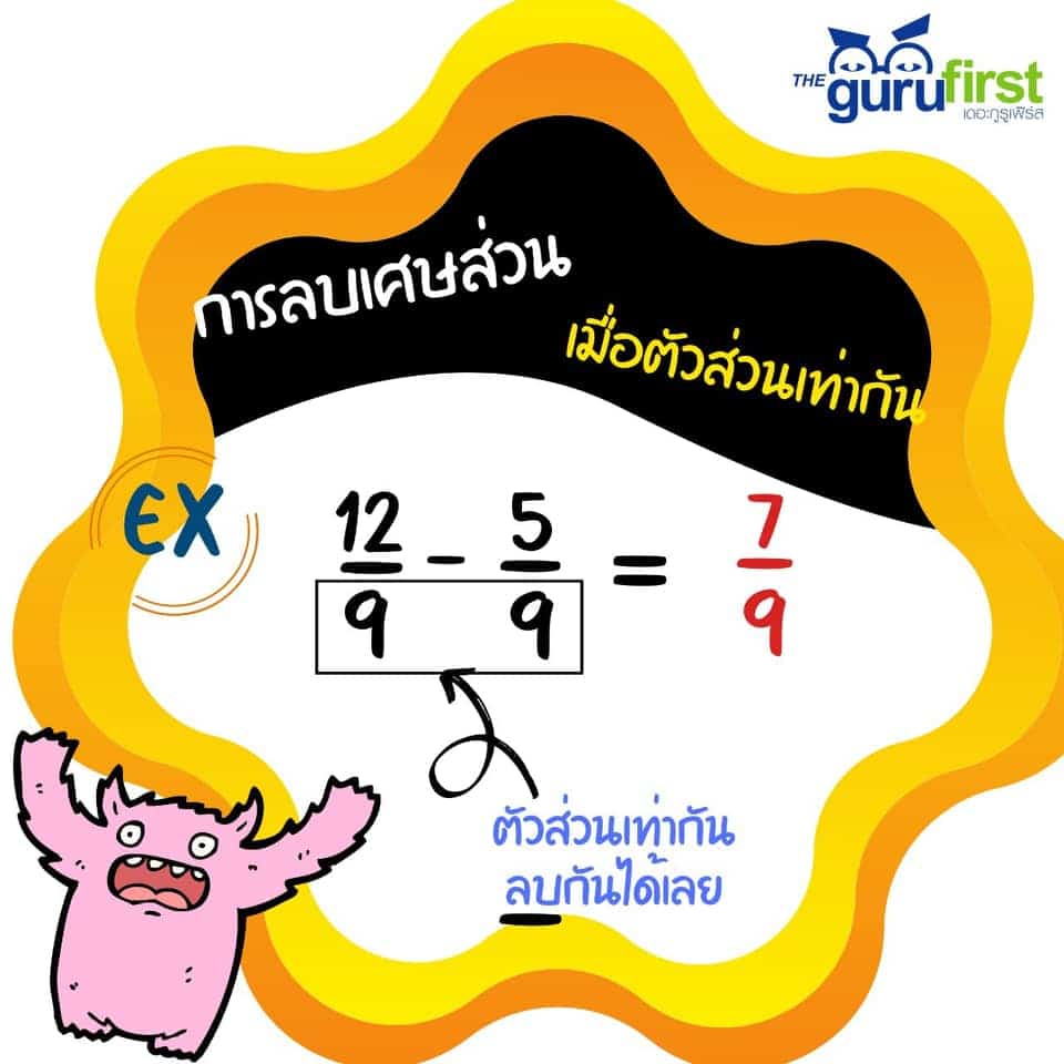 ตัวอย่าง การลบเศษส่วนเมื่อตัวส่วนเท่ากัน